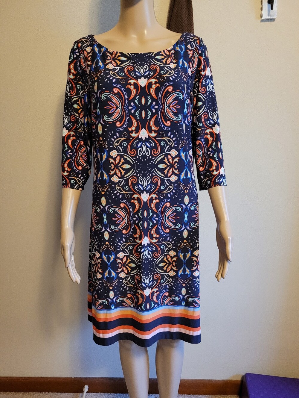Vince Cammuto Navy Floral-Print Sheath Dress - Women's Size 14.